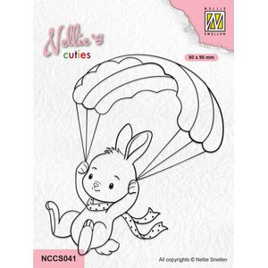 Nellie Snellen clearstamp - Nellie's Cuties Bunny parachut - stempel Konijn parachute NCCS041 - vliegen flying