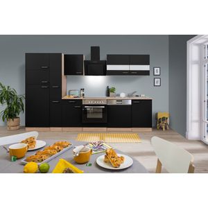 Goedkope keuken 310  cm - complete keuken met apparatuur Merle  - Eiken/Zwart - soft close - keramische kookplaat - vaatwasser - afzuigkap - oven  - spoelbak