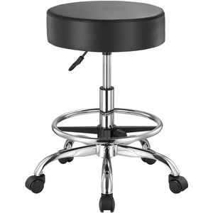Draaikruk Met Wieltjes, 204 Kg Draagvermogen - Hoogte Verstelbaar - PU Lederen Zitting - voor Salon en Kliniek - Zwart