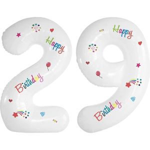 Folie Ballonnen Cijfers 29 Jaar Happy Birthday Verjaardag Versiering Cijferballon Folieballon Cijfer Ballonnen Wit 70 Cm