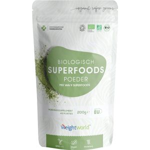 WeightWorld Biologisch Superfoods poeder - Green Juice - 9 Krachtige Superfoods - Rijk aan Vitamines, Mineralen en Vezels - 200 g voor 40 porties