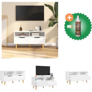 vidaXL Tv-meubel 90x40x48-5x cm spaanplaat hoogglans wit - Kast - Inclusief Houtreiniger en verfrisser