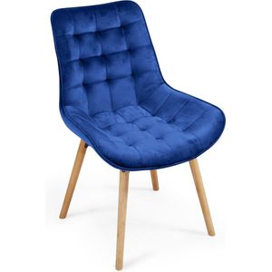 Miadomodo Eetkamerstoelen - Velvet - Fluweel - Houten Poten - Gewatteerd - Set van 6 - Blauw