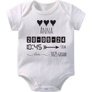 Hospitrix Baby Rompertje met Geboortegegevens Zwart Meisjes | Korte Mouw | Cadeau voor Zwangerschap | Bekendmaking | Aankondiging