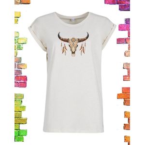 Boho Ibizastijl shirt met print Skull bruin | Creme / XL (42-44)