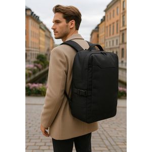 Lundholm Rugzak Underseater 40x30x20 - Rugtas Travel Laptoptas 15.6 inch met TSA slot - Reizen Handbagage Koffer als Rugtas - Maximale Inhoud - Cabin Approved - Scandinavisch Design Zwart