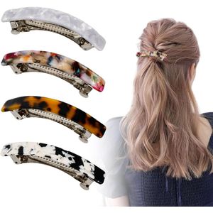 4pcs Franse Haarclips - Schildpad Schelp Celluloid Haarclips - Rechthoekige Lange Dunne Haarspelden Auto Klem Haarclips voor Vrouwen - Vintage Elegante Haargrips Met Veertjes