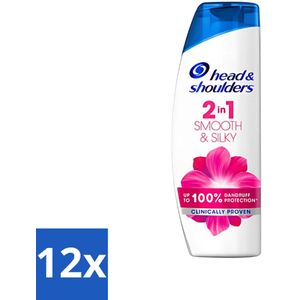 12 x Head & Shoulders - Shampoo - Smooth & Silky - 2-in-1 - Zijdezacht Haar & Verzorging - 400 ml - Haarverzorging - Shampoo - Conditioner - Anti-roos - Zijdezacht Haar