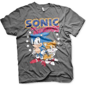 Sonic The Hedgehog Heren Tshirt -M- Sonic & Tails Grijs