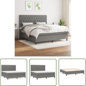 The Living Store Boxspring met matras stof donkergrijs 160x200 cm - Boxspringbed - Donkere Kleuren - Tweepersoonsbed - Pocketvering Matras - Middenhard Matras