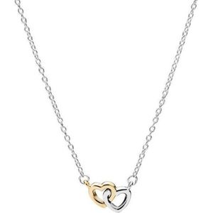Fate Jewellery Ketting FJ4053 - Double Heart - 925 Zilver - Goudkleurig verguld - 45cm