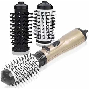Draaibare automatische krultang, drie-in-één multifunctionele heteluchtkam, krullend haar, steil haar, föhnen, gouden twee-uiteinde vervangende heteluchtkam, Europese standaardstekker