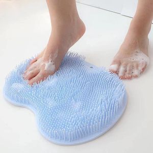 Douche Rug- En Voetenscrubber - Badkamer Accessoire - Wandbevestiging - Masserende Spike-Noppen - Zelfreiniging - Huid Exfoliatie - Douche Hulp - Doucheborstel - Bad Scrubber - Anti-Slip Achterkant - TPR Materiaal - Oranje Of Grijs