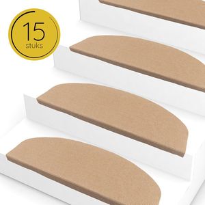 LW Collection trapmatten beige 15 stuks zelfklevend - Trapmat halve maantjes - Trap matten halve maan - trapmat set