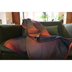 Deken Yaro Blanket Multicolor White Grey Orange Rainbow Wool, gemaakt van katoen en wol, 150 x 200 cm, woondeken, van natuurlijke materialen