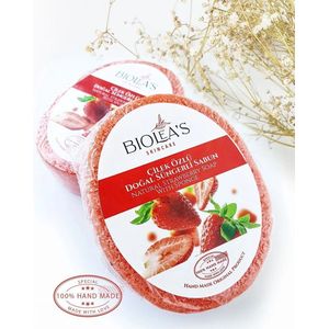Biolea's Natuurlijke Spons Zeep met Aardbei Extract - Vochtbalans - Stralende Huid - Langdurige Hydratatie - Anti-Bacteriële Werking