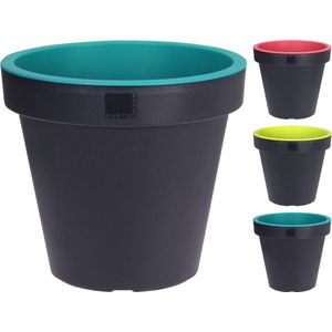 Bloempot ek rond 25 cm zwart met blauw