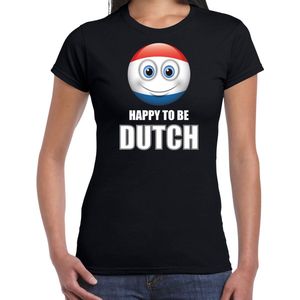 Holland Happy to be Dutch landen t-shirt met emoticon - zwart - dames - Nederland landen shirt met Nederlandse vlag - EK / WK / Olympische spelen outfit / kleding XXL