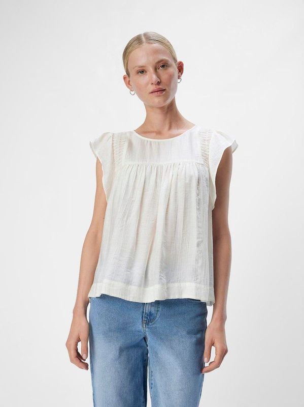 Object - Blouse - Beige - Korte Kapmouwtjes - Knoopsluiting Achterkant