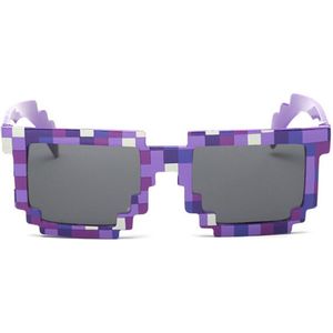 Pixel zonnebril paars met wit - feestbril - feest bril - foute bril - party bril - partybril.