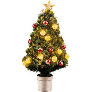 Fiber optic kerstboom/kunst kerstboom met warm witte verlichting 90 cm