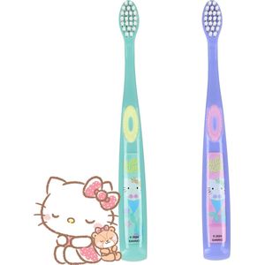 Hello Kitty Tandenborstel 2 Stuks - Voor Kinderen Vanaf 3 Jaar - Tandverzorging - Hello Kitty Producten - Groen en Paars