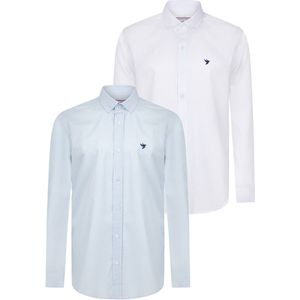 Felix Hardy - Multipack Overhemd - Wit-Lichtblauw - 97% Katoen - Heren - 2 Pack