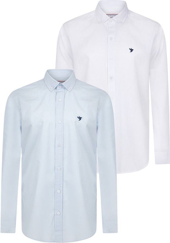 Felix Hardy - Multipack Overhemd - Wit-Lichtblauw - 97% Katoen - Heren - 2 Pack