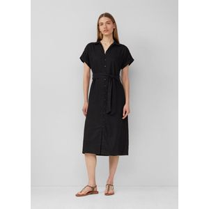 s.Oliver - Midi-jurk - Lichte Linnenmix - Met Overhemdkraag en Strikceintuur