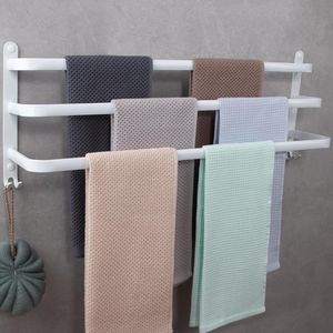 Handdoekstang voor badkamer, 3 verdiepingen met haken, 70 cm breed, groot, zonder boren/stansen, handdoekstang, aluminium zelfklevende wandhanddoekhouder, waterdicht, roest-handdoekstang