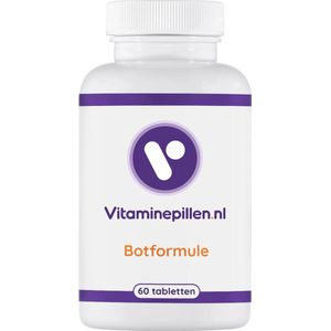 Vitaminepillen.nl | Botformule - Tabletten - 60 stuks - Ondersteund bij goede botten. Mix van ondersteunende vitamines als C en K, en magnesium, calcium en mangaan. Met Collageen (Type II (Biocell)). Een gepatenteerde vorm van collageen-hydrolysaat.