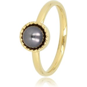 My Bendel Goudkleurige ring met zwarte parel vintage - Goudkleurige ring met een zwarte parel en een vintage rand - Met luxe cadeauverpakking