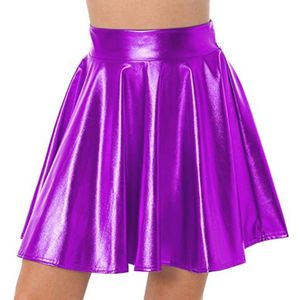 Hoge Taille Wetlook Rok voor Dames - Mini Skaterrok in Glanzend Metallic