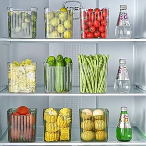 Koelkastorganizer, set van 4, hoogwaardige voorraadkast, keukenorganizer, transparant, stapelbare opbergdoos, koelkastdozen voor kasten, vriezer, kantoor