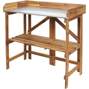 Plantentafel MCW-L18, tuintafel bloementafel plantenrek, inklapbaar outdoor acaciahout MVG-gecertificeerd, bruin