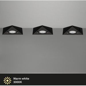 Trango 3er-pakket 6740-35 inbouwspot incl. 3x 4,8 Watt LED module 3000K warm wit driehoekslicht - Keukenonderkastverlichting mat zwart *COOK* inbouwarmatuur - keukenkastverlichting 230V uitbreidbaar