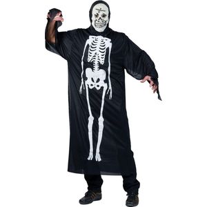 Verkleedpak kleed met skelet tekening en masker volwassene Skeleton Dress One Size - Carnavalskleding