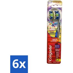 6 x Colgate - 360° Geavanceerd - Tandenborstel - Medium - 2 Tandenborstels - Tandenborstel - Elektrische Tandenborstel - Mondhygiëne - Tanden Poetsen - Tandvlees