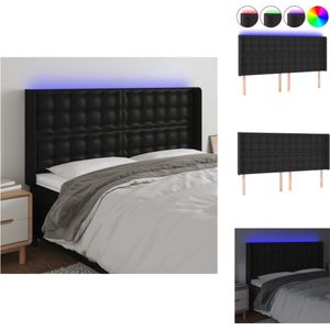 vidaXL Hoofdbord LED - Kunstleer - 203 x 16 x 118/128 cm - Kleur- zwart - Bedonderdeel