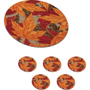 Onderzetters voor glazen - Rond - Herfst - Patronen - Rood - Oranje - 10x10 cm - Glasonderzetters - 6 stuks