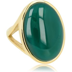 My Bendel - Grote gouden statement ring met ronde Green Agate edelsteen - Unieke statement ring voor dames met Green Agate edelsteen - Met luxe cadeauverpakking