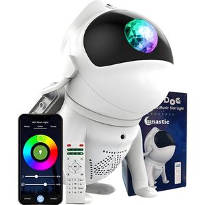 Lunastic Space Dog Sterrenhemel Nachtlamp - Bluetooth Sterren Projector met Smartphone App - Sterrenhemel projector - Galaxy Projector in vorm van hond - Wit