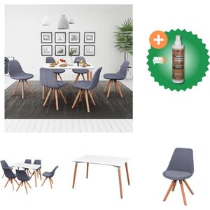 vidaXL Eetkamerset 7-delig wit en lichtgrijs - Set tafel en stoelen - Inclusief Houtreiniger en verfrisser