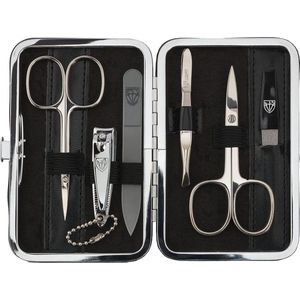 6-delige manicureset Genova - Nagelverzorgingsset in luxe zwart kunstlederen etui