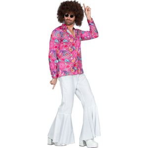 Wilbers & Wilbers - Hippie Kostuum - Hippie Roze Blouse Pim Man - Roze - XL - Carnavalskleding - Verkleedkleding