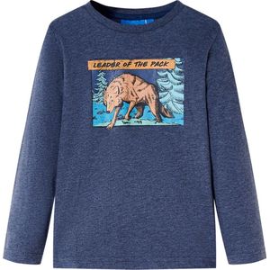 vidaXL-Kindershirt-met-lange-mouwen-wolvenprint-140-gemêleerd-donkerblauw