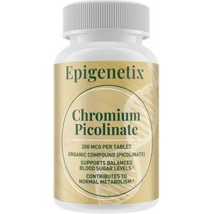 Epigenetix - Chroom Picolinaat 200 mcg - 100 premium tabletten - Voor een stabiele bloedsuiker en gezonde stofwisseling, vermindering van suikerbehoefte, verbetering van focus & ondersteunt spieronderhoud