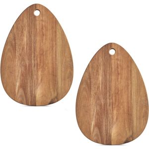 2x Druppel vormige houten snijplanken 40 cm - Zeller - Keukenbenodigdheden - Kookbenodigdheden - Snijplanken/serveerplanken - Houten serveerborden - Snijplanken van hout