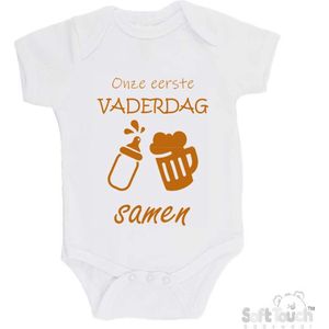 100% katoenen Romper ""Onze eerste vaderdag samen"" Unisex Katoen Wit/tan Maat 56/62