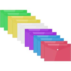 Transparante documententas A5, met kleurrijke drukknoppen, set van 12 - opbergmap voor A5-documenten, multifunctionele A5-doos met knoopsluiting